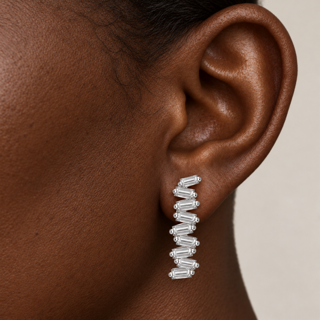 Baguette Crown Studs by STUDIOHERSBY worn on the ear