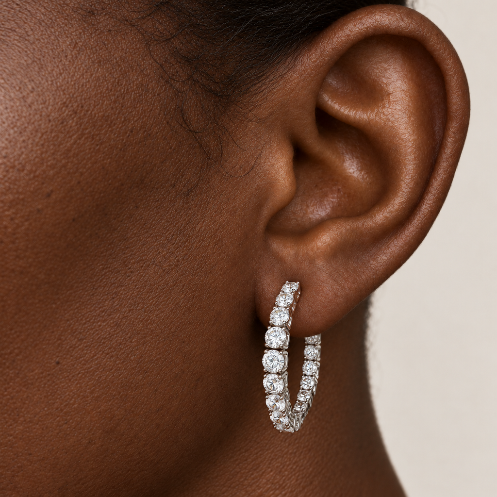 Crescendo Diamond Hoops by STUDIOHERSBY worn on the ear