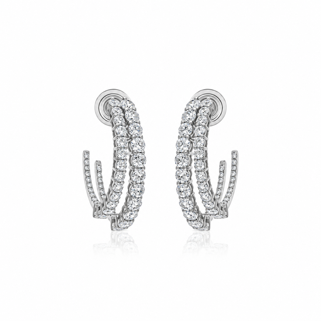 Double Curve Diamond Hoops by STUDIOHERSBY in 18K white gold with natural diamonds