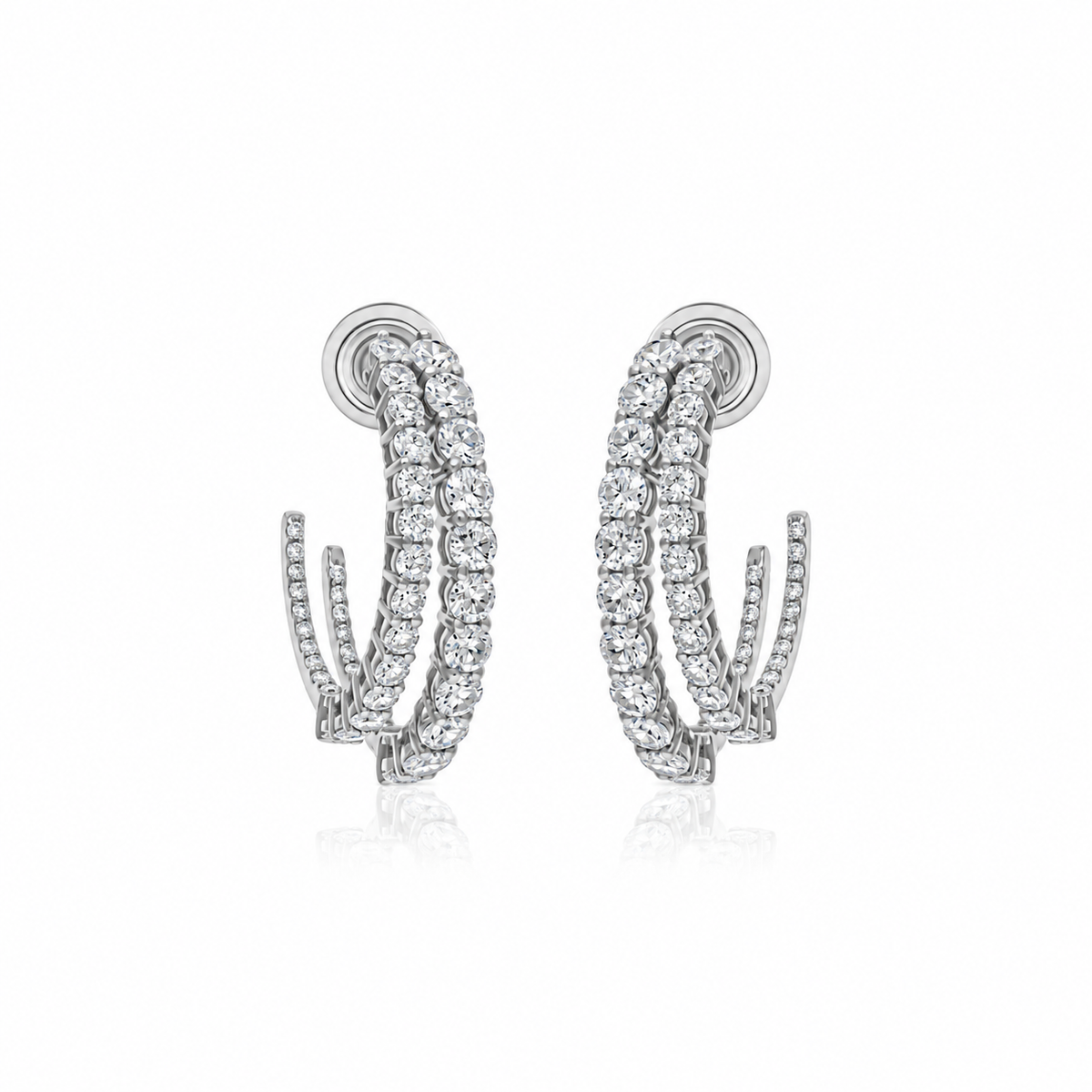 Double Curve Diamond Hoops by STUDIOHERSBY in 18K white gold with natural diamonds