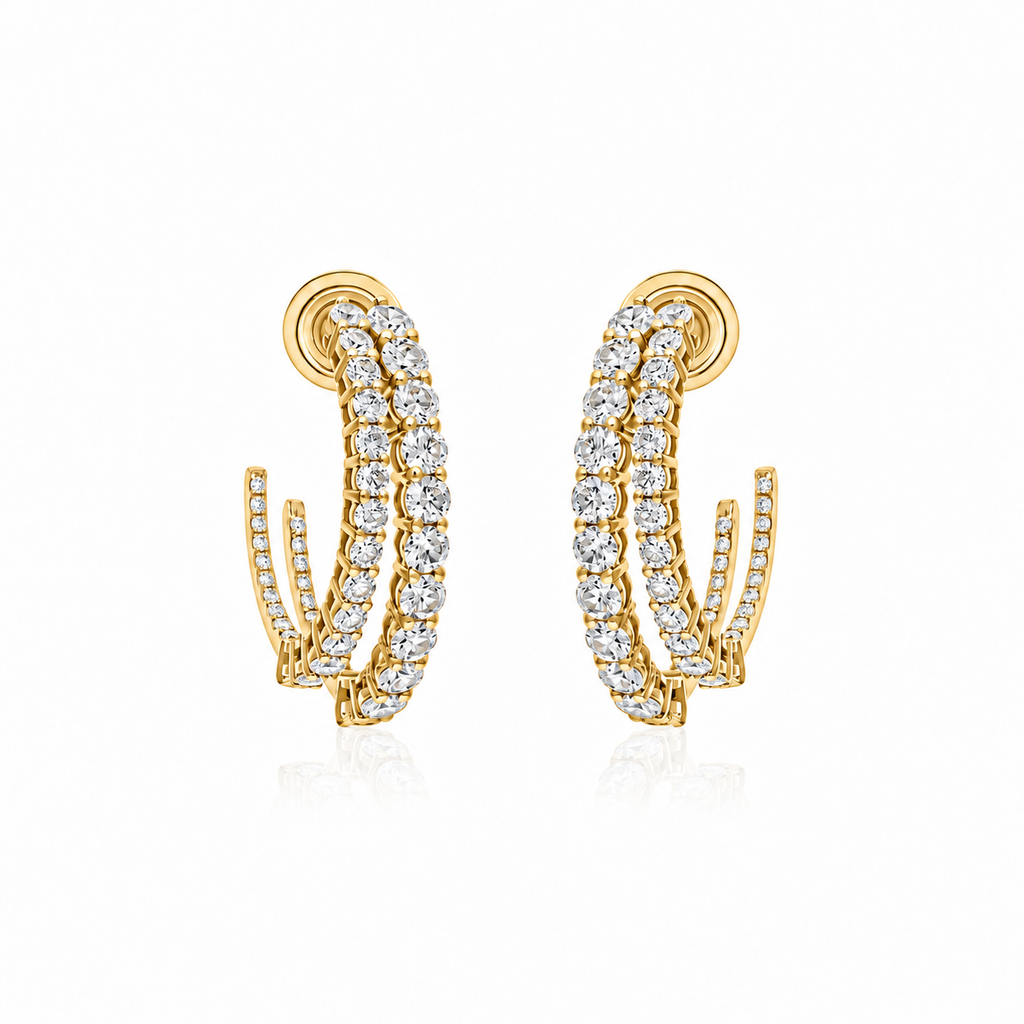 Double Curve Diamond Hoops by STUDIOHERSBY in 18K yellow gold with natural diamonds