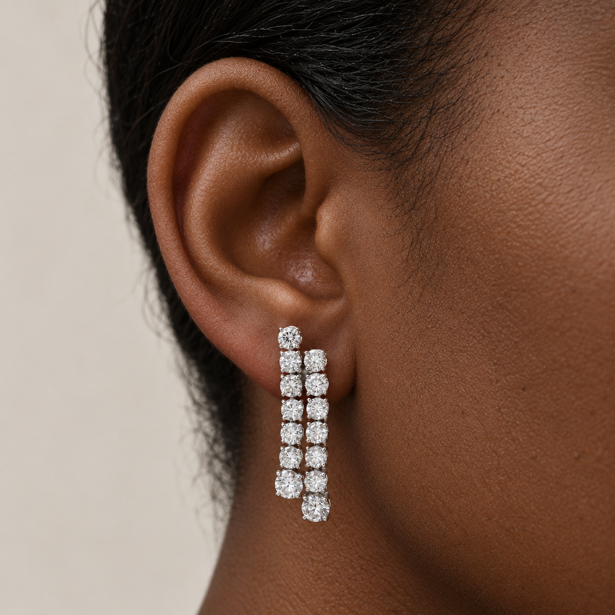 Double Diamond Drop Earrings by STUDIOHERSBY worn on the ear