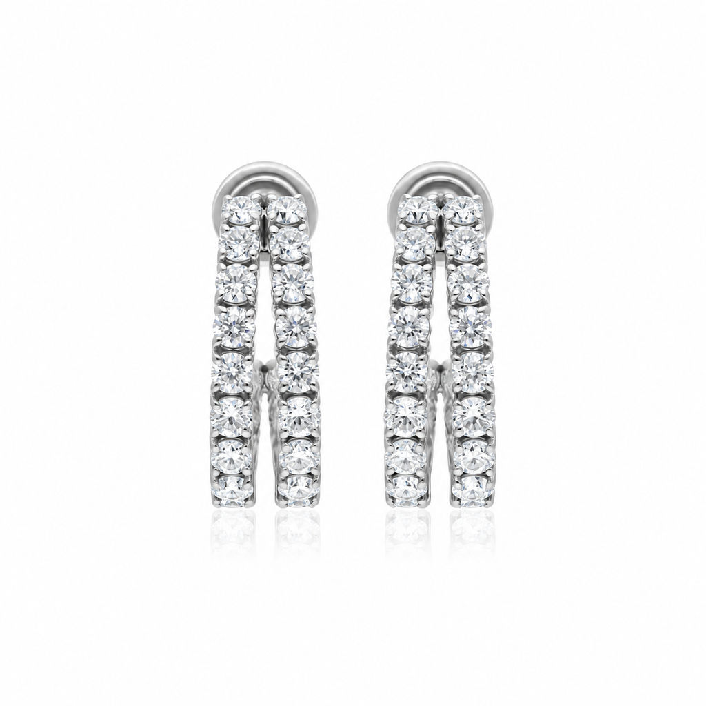 Double Line Diamond Half Hoops by STUDIOHERSBY in 18K white gold with natural diamonds