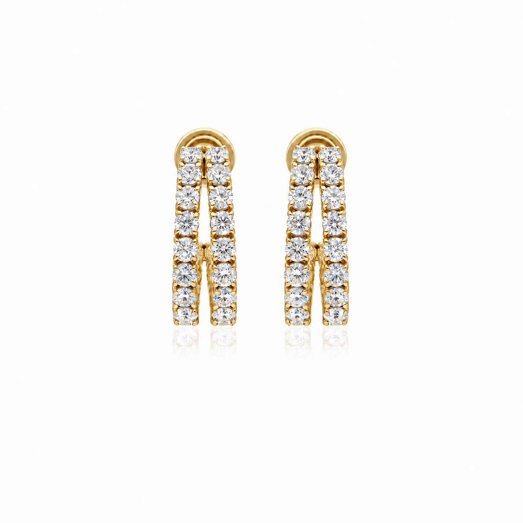 Double Line Diamond Half Hoops by STUDIOHERSBY in 18K yellow gold with natural diamonds