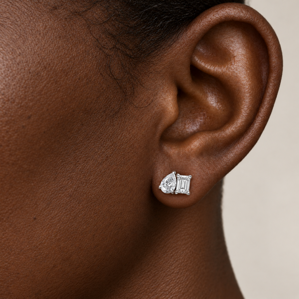 Dual Essence Studs by STUDIOHERSBY worn on the ear