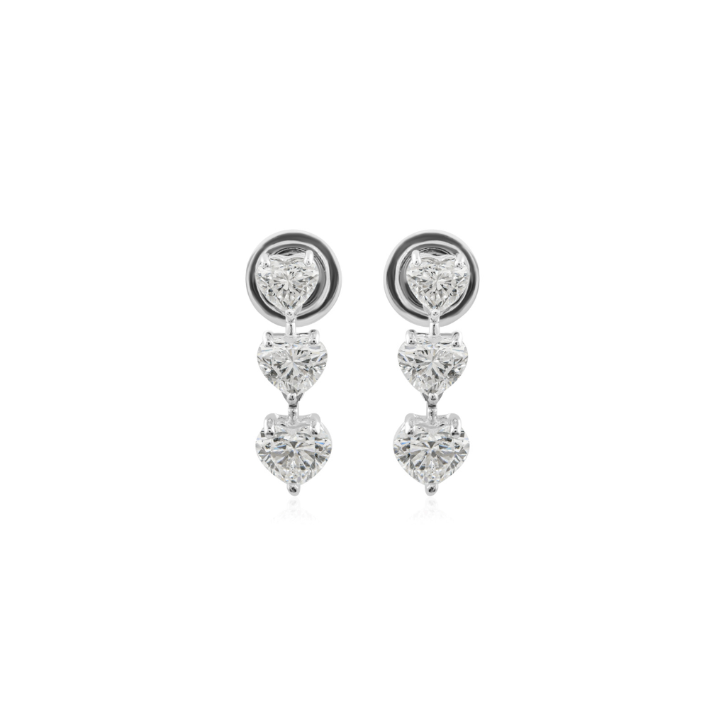 Heart Trio Drops by STUDIOHERSBY in 18K white gold with heart-cut natural diamonds