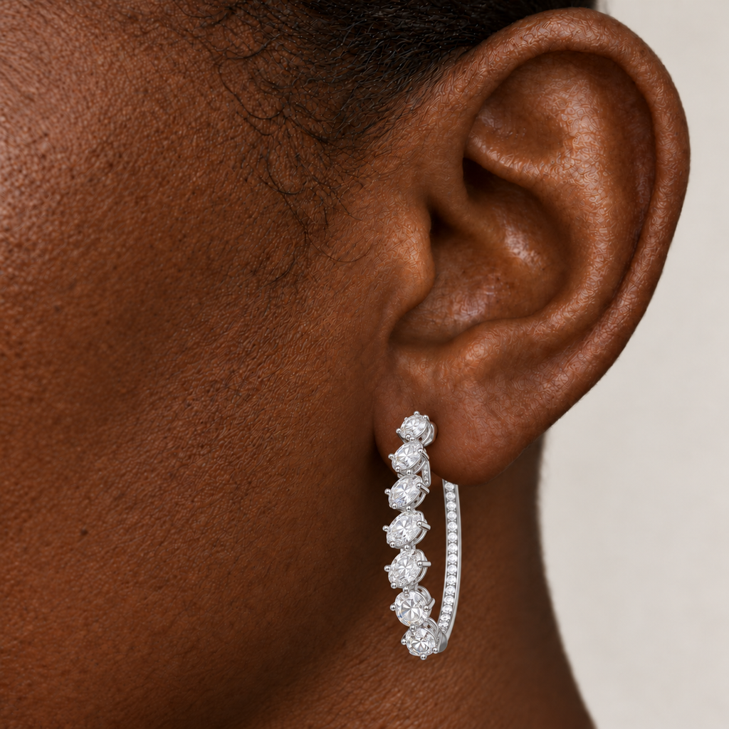 Oval Cascade Diamond Hoops by STUDIOHERSBY worn on the ear