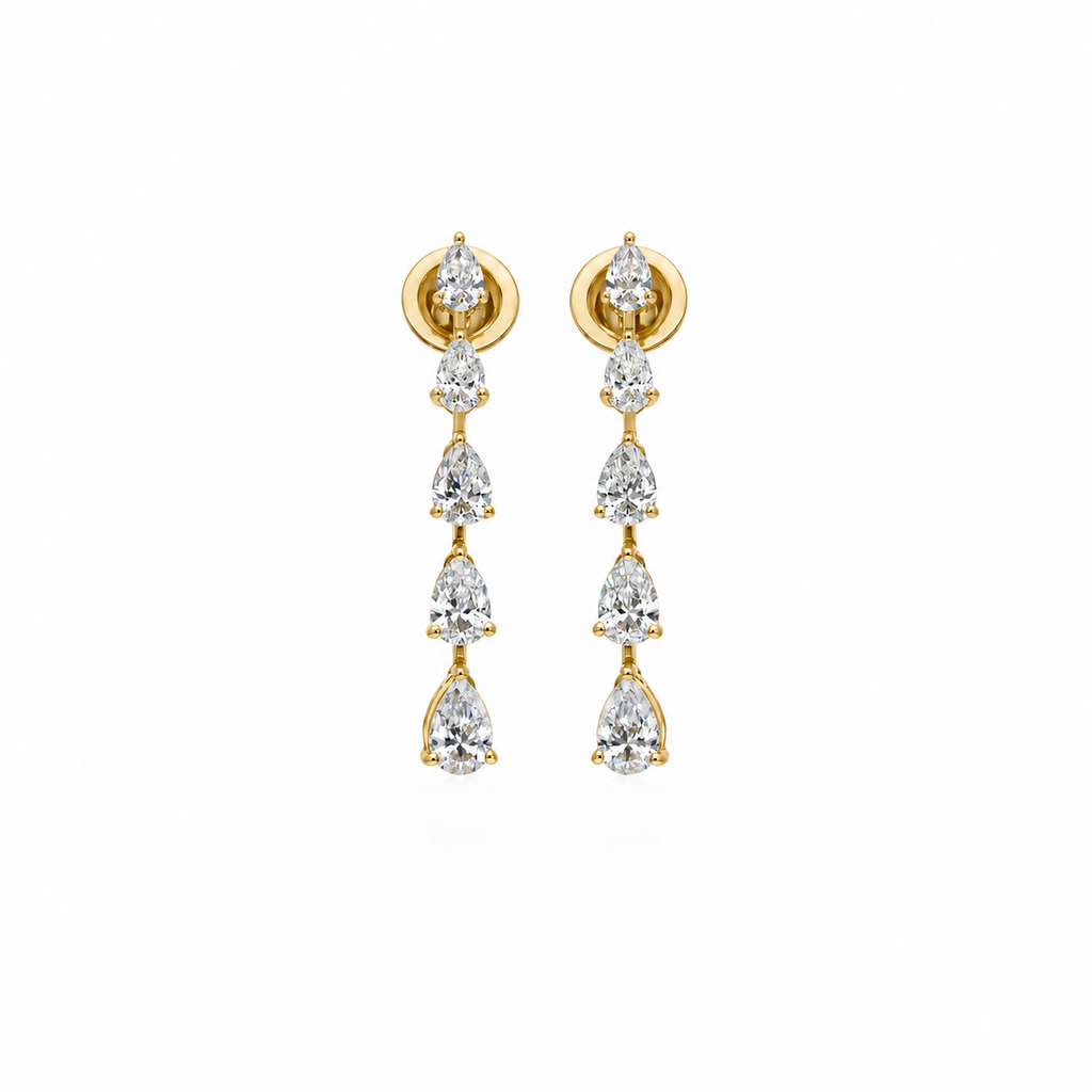 Pear Cascade Diamond Drops by STUDIOHERSBY in 18K yellow gold with natural diamonds