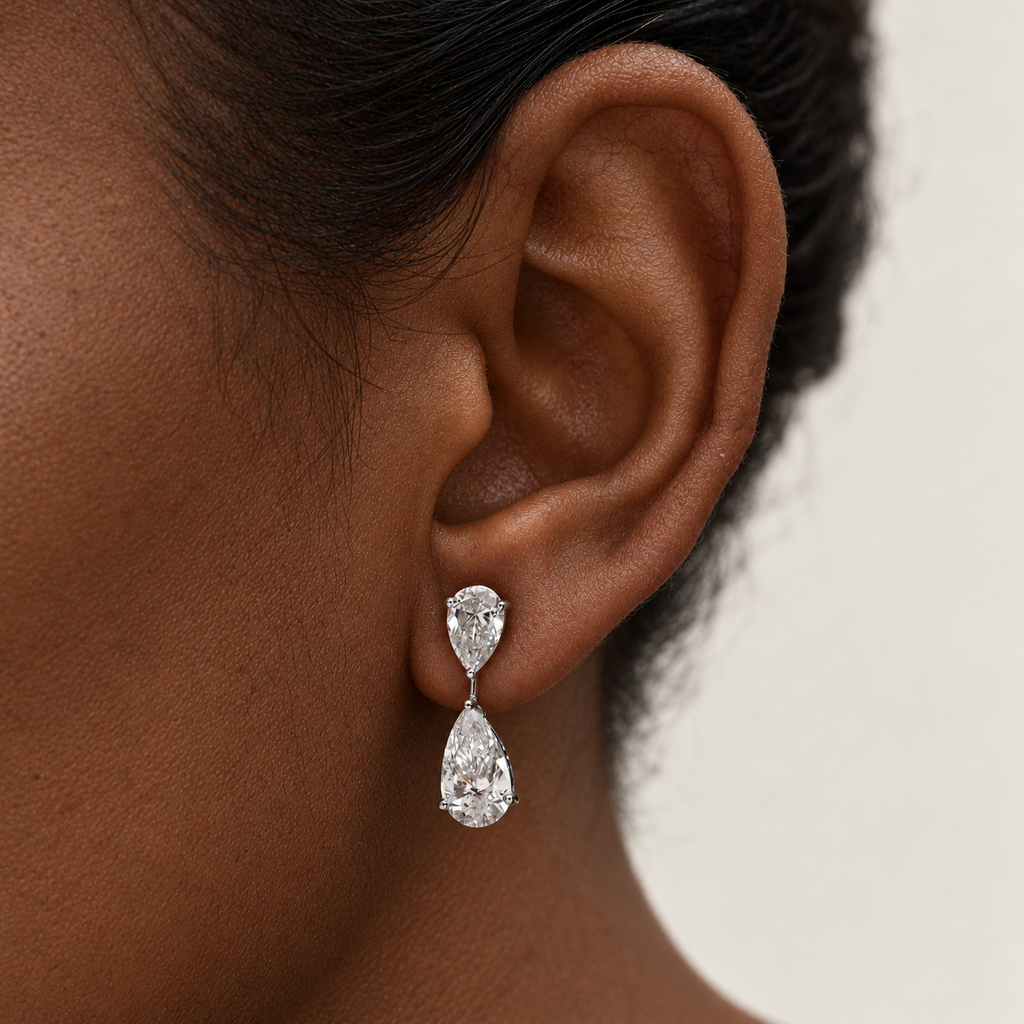 Pear Duo Diamond Drops by STUDIOHERSBY worn on the ear