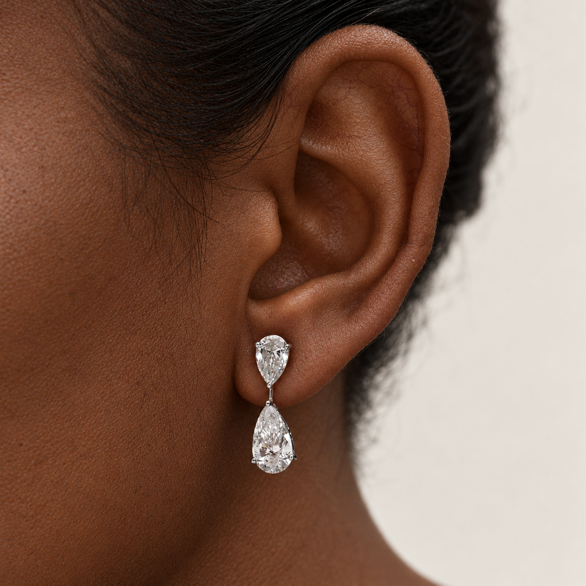 Pear Duo Diamond Drops by STUDIOHERSBY worn on the ear
