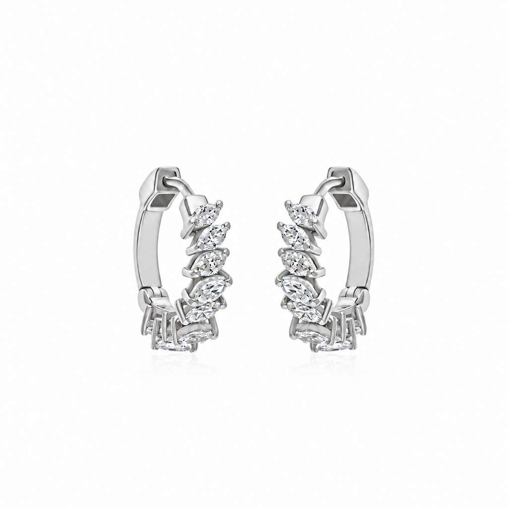Petit Marquise Diamond Hoops by STUDIOHERSBY in 18K white gold with natural diamonds