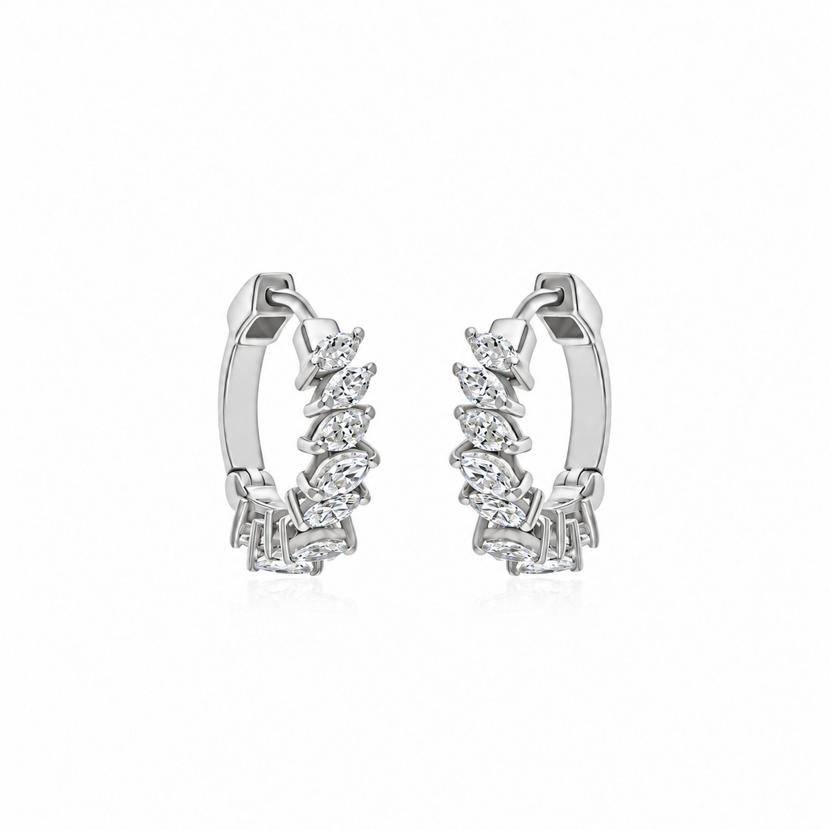 Petit Marquise Diamond Hoops by STUDIOHERSBY in 18K white gold with natural diamonds