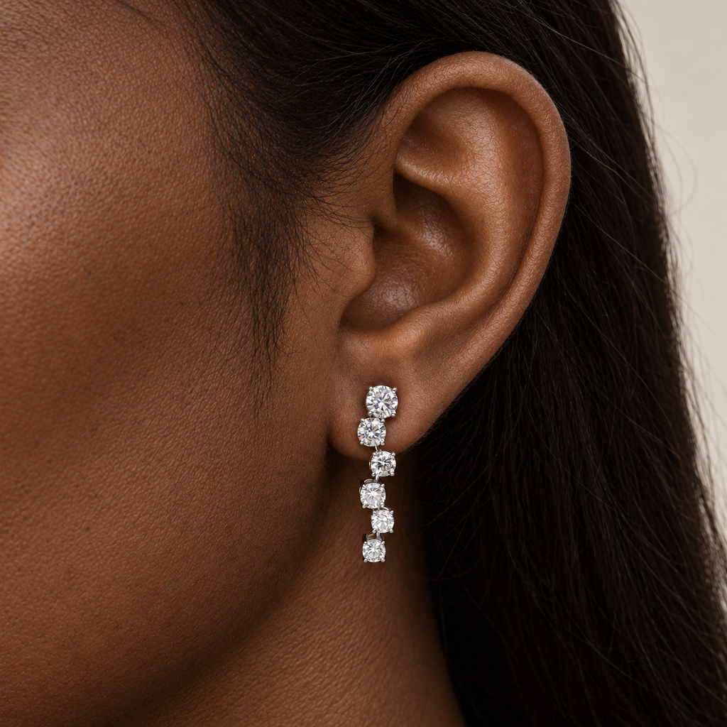 Rhythm Diamond Drops by STUDIOHERSBY worn on the ear