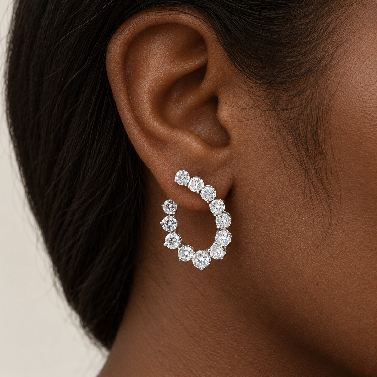 Round Diamond Open Hoops by STUDIOHERSBY worn on the ear