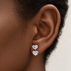 Twin Heart Diamond Drops by STUDIOHERSBY worn on the ear