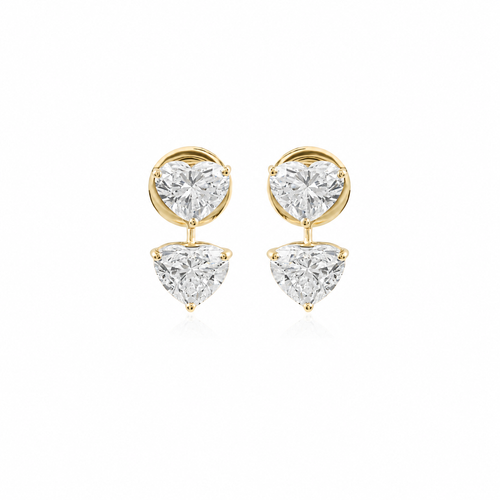 Twin Heart Diamond Drops by STUDIOHERSBY in 18K yellow gold with natural diamonds