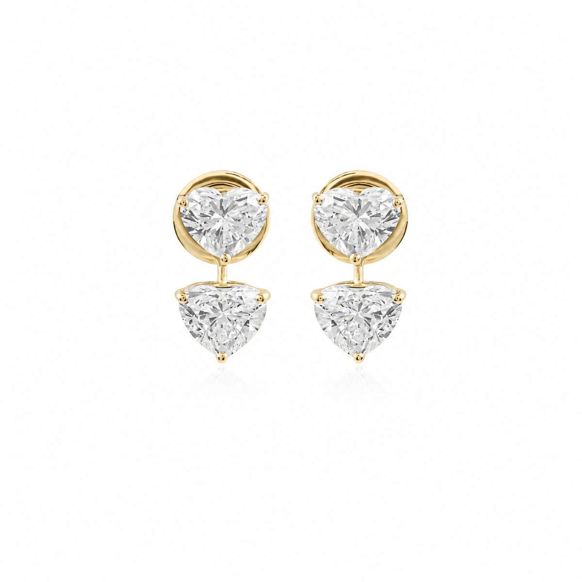 Twin Heart Diamond Drops by STUDIOHERSBY in 18K yellow gold with natural diamonds
